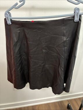 SPANX Black Faux Leather Flared Mini Skirt
